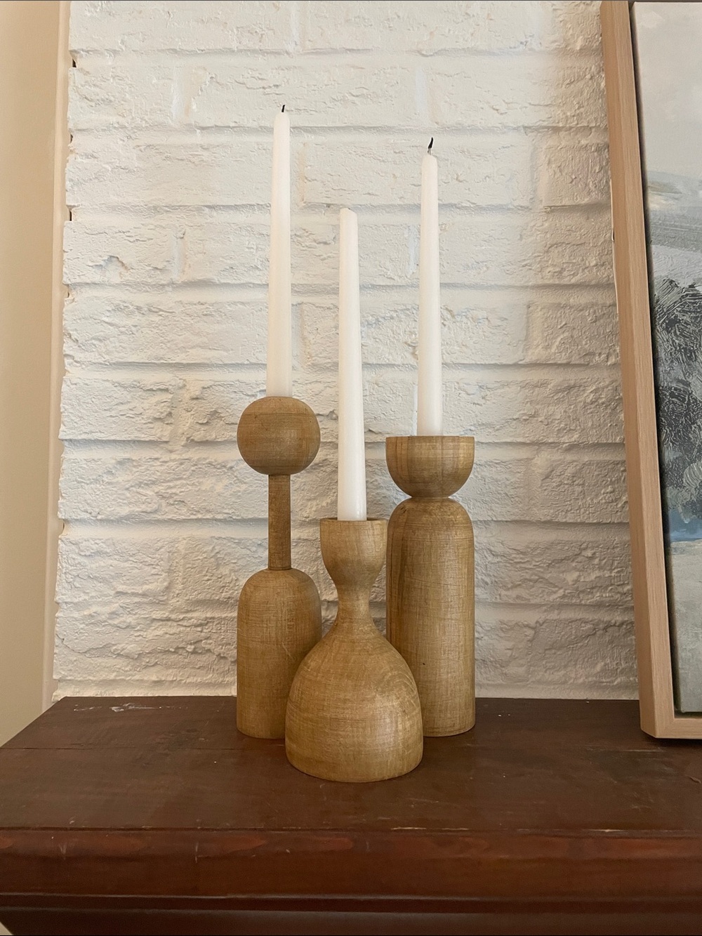 Wooden Taper Candle Holders Set of 3 - Natural Brown